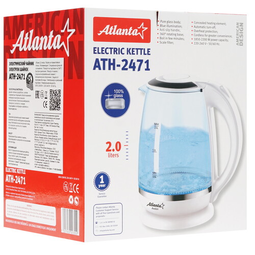 Купить Электрочайник Atlanta ATH-2471 белый  8153891. Характеристики, отзывы и цены в Донецке