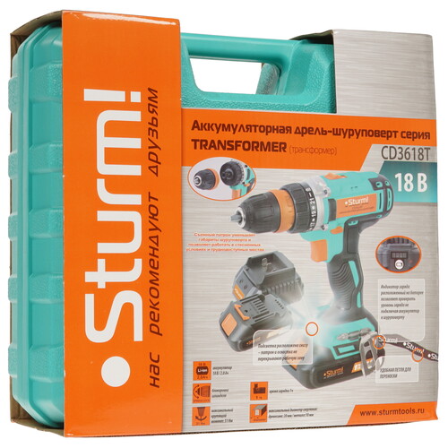 Купить Дрель-шуруповерт Sturm! CD3618T 1BatterySystem 18V  5319676. Характеристики, отзывы и цены в Донецке