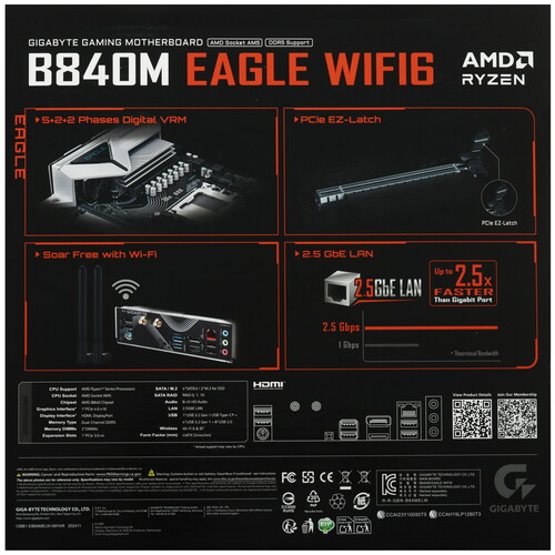 Купить Материнская плата GIGABYTE B840M EAGLE WIFI6  5627088. Характеристики, отзывы и цены в Донецке
