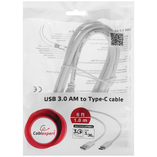 Купить Кабель круглый Cablexpert USB Type-C - USB 3.2 Gen 1 Type-A белый 1.8 м  5452418. Характеристики, отзывы и цены в Донецке