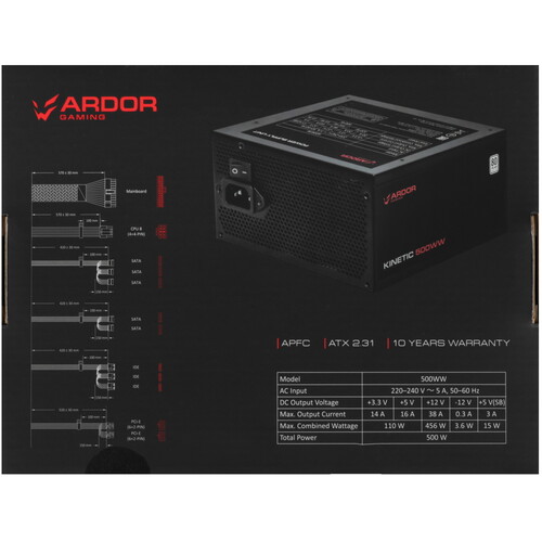 Купить Блок питания ARDOR GAMING KINETIC 500WW  черный  5610274. Характеристики, отзывы и цены в Донецке