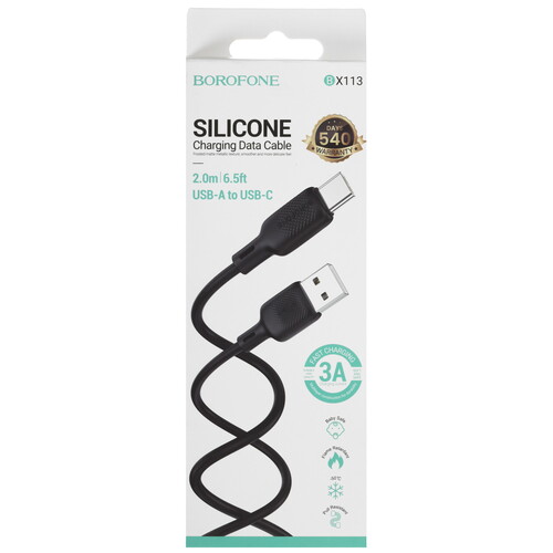 Купить Кабель круглый Borofone USB Type-C - USB 2.0 Type-A черный 2 м  5635375. Характеристики, отзывы и цены в Донецке