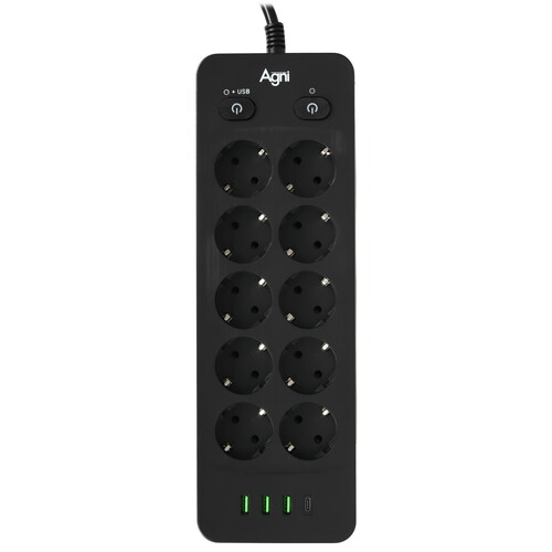 Купить Сетевой фильтр AGNI TP-FO4U10E-C черный  9289339. Характеристики, отзывы и цены в Донецке
