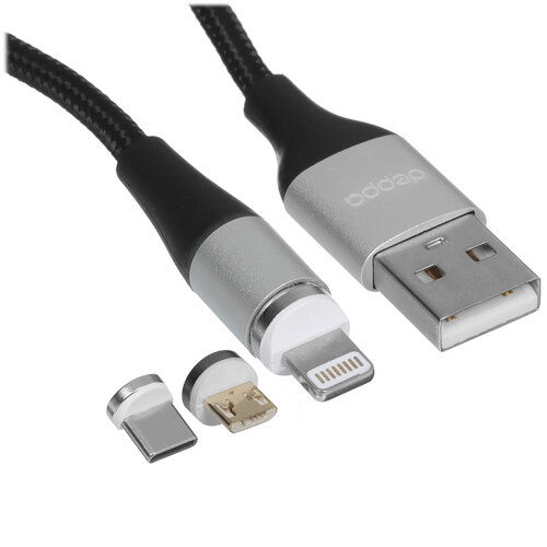 Купить Кабель круглый DEPPA Lightning 8-pin, micro USB, USB Type-C - USB 2.0 Type-A черный 1.2 м  5475920. Характеристики, отзывы и цены в Донецке