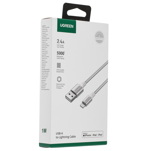 Купить Кабель круглый Ugreen Lightning 8-pin MFI - USB 2.0 Type-A серебристый 1 м  9983442. Характеристики, отзывы и цены в Донецке
