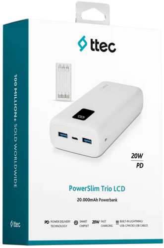Купить Портативный аккумулятор TTEC PowerSlim Trio LCD белый  9140722. Характеристики, отзывы и цены в Донецке