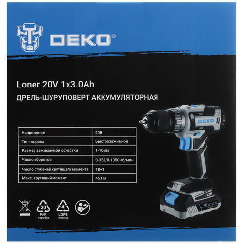 Купить Дрель-шуруповерт DEKO Loner 20V UNV 20V  5463218. Характеристики, отзывы и цены в Донецке