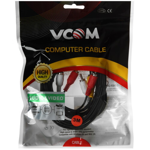 Купить Кабель   VCOM 3RCA - 3RCA черный  5602680. Характеристики, отзывы и цены в Донецке