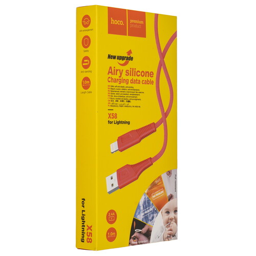 Купить Кабель круглый Hoco Lightning 8-pin - USB 2.0 Type-A красный 1 м  9244506. Характеристики, отзывы и цены в Донецке