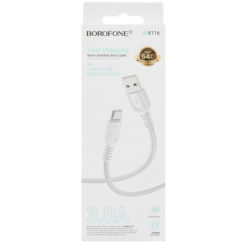 Купить Кабель круглый Borofone USB Type-C - USB 2.0 Type-A белый 1 м  5635355. Характеристики, отзывы и цены в Донецке