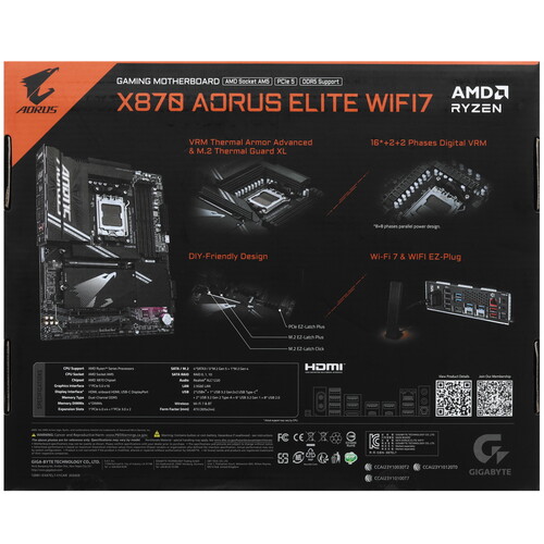 Купить Материнская плата GIGABYTE X870 AORUS ELITE WIFI7  5492077. Характеристики, отзывы и цены в Донецке