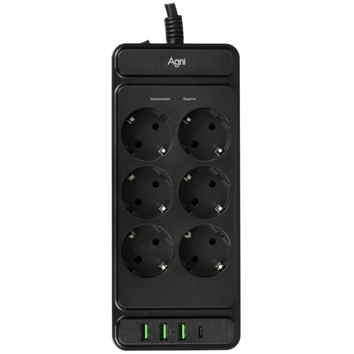 Купить Сетевой фильтр AGNI TP-FS4U6E-C черный  9289294. Характеристики, отзывы и цены в Донецке
