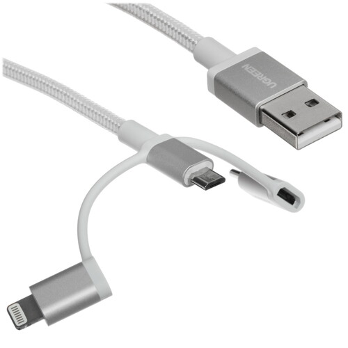 Купить Кабель круглый Ugreen Lightning 8-pin, micro USB, USB Type-C - USB 2.0 Type-A серебристый 1.5 м  9983421. Характеристики, отзывы и цены в Донецке