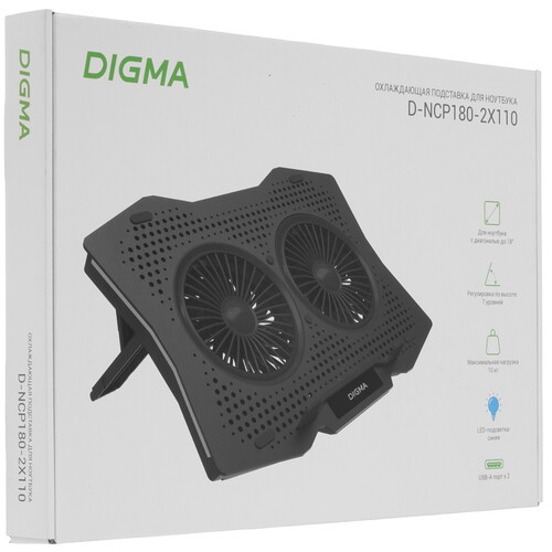 Купить Охлаждающая подставка Digma D-NCP180-2x110 черный  9300793. Характеристики, отзывы и цены в Донецке