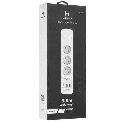 Купить Сетевой фильтр Harper UCH-430 белый  5362776. Характеристики, отзывы и цены в Донецке