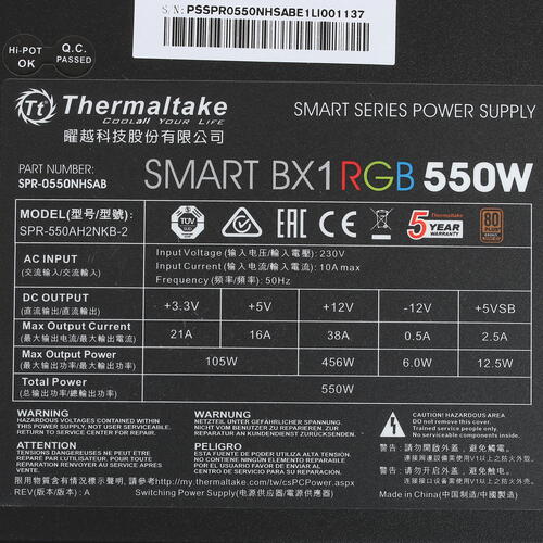 Купить Блок питания Thermaltake Smart BX1 RGB 550W  1298080. Характеристики, отзывы и цены в Донецке