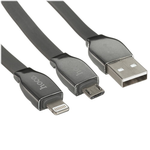 Купить Кабель плоский Hoco Lightning 8-pin, micro USB - USB 2.0 Type-A серый 1.3 м  5474959. Характеристики, отзывы и цены в Донецке