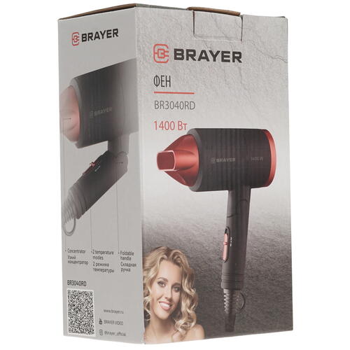 Купить Фен Brayer BR3040-RD черный/красный  8198492. Характеристики, отзывы и цены в Донецке