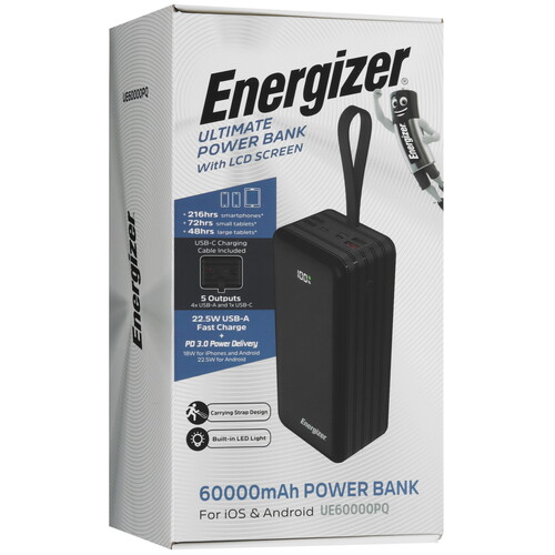 Купить Портативный аккумулятор Energizer UE60000PQ черный  5427103. Характеристики, отзывы и цены в Донецке