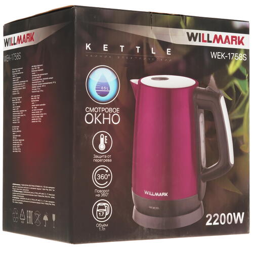 Купить Электрочайник WILLMARK WEK-1758S фиолетовый  9908684. Характеристики, отзывы и цены в Донецке