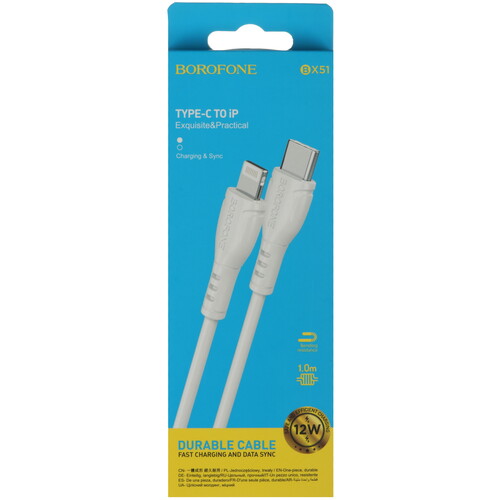 Купить Кабель круглый Borofone Lightning 8-pin - USB Type-C белый 1 м  5475077. Характеристики, отзывы и цены в Донецке