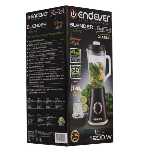 Купить Блендер стационарный Endever SIGMA-207 черный  9231019. Характеристики, отзывы и цены в Донецке