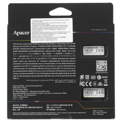 Купить Оперативная память Apacer NOX RGB [AH4U32G32C28YNBAA-2] 32 ГБ  5095722. Характеристики, отзывы и цены в Донецке