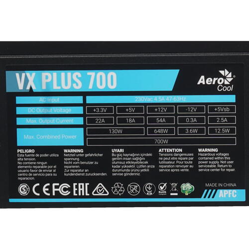 Купить Блок питания AeroCool VX PLUS 700W  1217716. Характеристики, отзывы и цены в Донецке