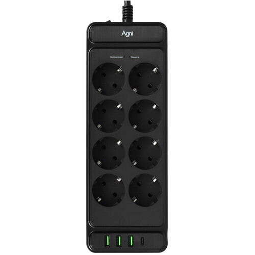 Купить Сетевой фильтр AGNI TP-FS4U8E-PD черный  9289297. Характеристики, отзывы и цены в Донецке