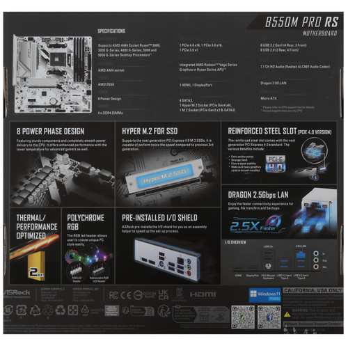 Купить Материнская плата ASRock B550M Pro RS  5922681. Характеристики, отзывы и цены в Донецке