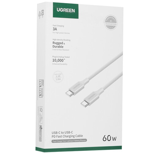 Купить Кабель круглый Ugreen USB Type-C - USB Type-C серебристый 1 м  5624657. Характеристики, отзывы и цены в Донецке