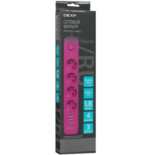 Купить Сетевой фильтр DEXP Intensity 418WU Pink розовый  5419959. Характеристики, отзывы и цены в Донецке