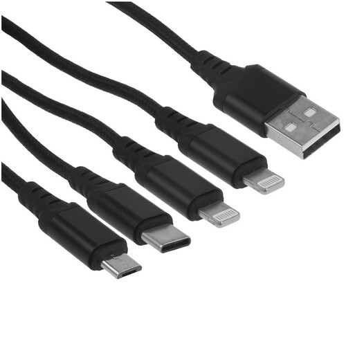 Купить Кабель круглый Hoco Lightning 8-pin, micro USB, USB Type-C - USB 2.0 Type-A черный 1 м  9244450. Характеристики, отзывы и цены в Донецке