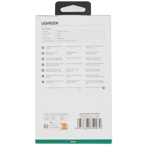 Купить Кабель круглый Ugreen USB Type-C - USB Type-C черный 1 м  9983448. Характеристики, отзывы и цены в Донецке