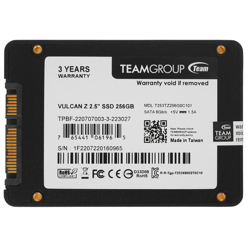 Купить 256 ГБ 2.5" SATA накопитель TEAMGROUP VULCAN Z [T253TZ256G0C101]  5062269. Характеристики, отзывы и цены в Донецке