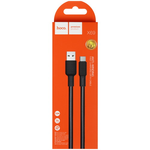 Купить Кабель плоский Hoco USB Type-C - USB 2.0 Type-A черный 1 м  9238225. Характеристики, отзывы и цены в Донецке