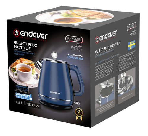 Купить Электрочайник Endever KR-260S синий  9050703. Характеристики, отзывы и цены в Донецке