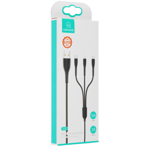 Купить Кабель круглый USAMS Lightning 8-pin, micro USB, USB Type-C - USB 2.0 Type-A черный 1 м  5480365. Характеристики, отзывы и цены в Донецке