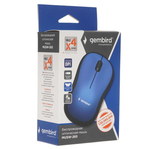 Купить Мышь беспроводная Gembird MUSW-265  синий  4874925. Характеристики, отзывы и цены в Донецке