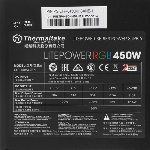 Купить Блок питания Thermaltake Litepower RGB 450W  1341205. Характеристики, отзывы и цены в Донецке