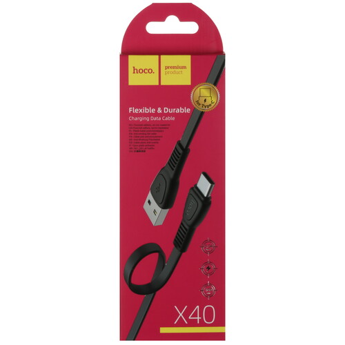 Купить Кабель плоский Hoco USB Type-C - USB 2.0 Type-A черный 1 м  5475030. Характеристики, отзывы и цены в Донецке