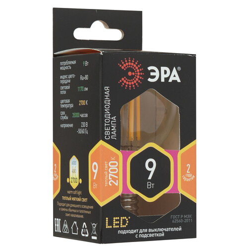 Купить Лампа филаментная ЭРА F-LED P45-9w-827-E14  5628752. Характеристики, отзывы и цены в Донецке