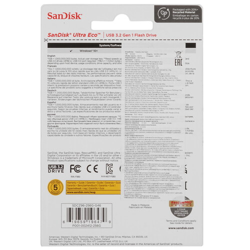 Купить Память USB Flash 256 ГБ SanDisk Ultra Eco  5606463. Характеристики, отзывы и цены в Донецке
