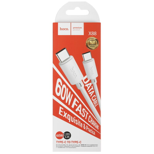 Купить Кабель круглый Hoco USB Type-C - USB Type-C белый 1 м  5475006. Характеристики, отзывы и цены в Донецке