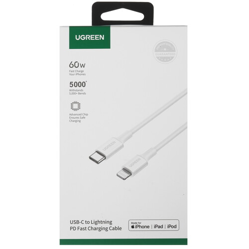 Купить Кабель круглый Ugreen Lightning 8-pin MFI - USB Type-C белый 1.5 м  9983433. Характеристики, отзывы и цены в Донецке