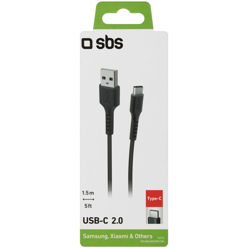 Купить Кабель круглый SBS USB Type-C - USB 2.0 Type-A черный 1.5 м  5471870. Характеристики, отзывы и цены в Донецке