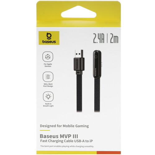 Купить Кабель плоский Baseus Lightning 8-pin - USB 2.0 Type-A черный 2 м  5627676. Характеристики, отзывы и цены в Донецке