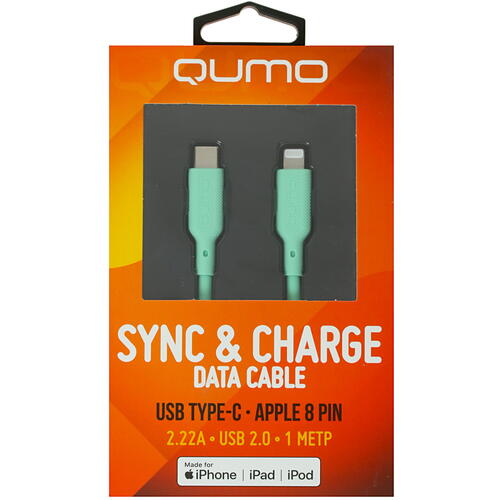 Купить Кабель круглый QUMO Lightning 8-pin MFI - USB Type-C зеленый 1 м  4850195. Характеристики, отзывы и цены в Донецке