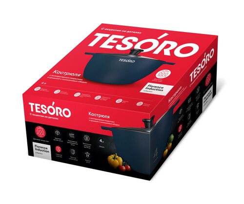 Купить Кастрюля Tesoro Florence Induction total TF6640tbi 4 л 25.1 см синий  9165235. Характеристики, отзывы и цены в Донецке