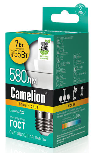 Купить Лампа светодиодная Camelion LED E27/A60/7w/830  1304815. Характеристики, отзывы и цены в Донецке